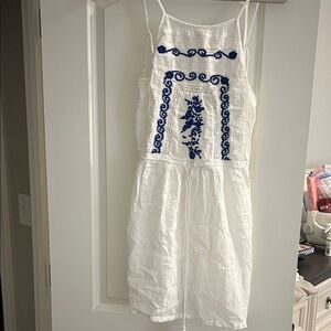 White and Blue Embroidered Women's swimsuit coverup